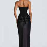 Robe Longue Satinée Bustier Drapée Élégance Luxe