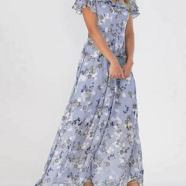 Robe Femme Longue Fleurie Élégante Fluide