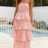 Robe longue bustier à volants étagés pour femme