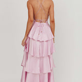 Robe Longue Volants Superposés Décolleté Plongeant