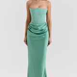 Robe Longue Bustier Drapée Élégance Satinée