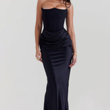 Robe Longue Bustier Drapée Élégance Satinée