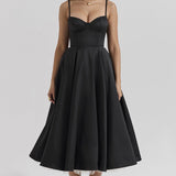 Robe Midi Évasée à Bretelles Fines