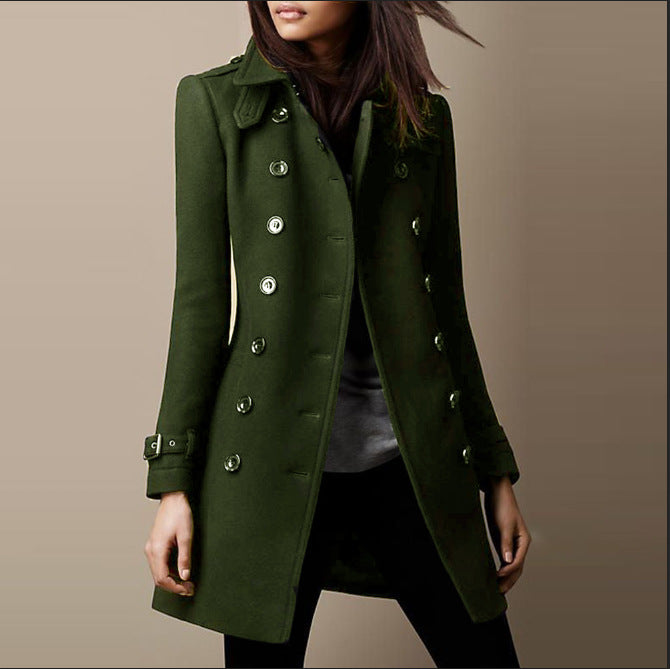 Manteau Femme Double Boutonnage Élégant Mi Long