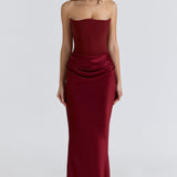 Robe Longue Bustier Drapée Élégance Satinée