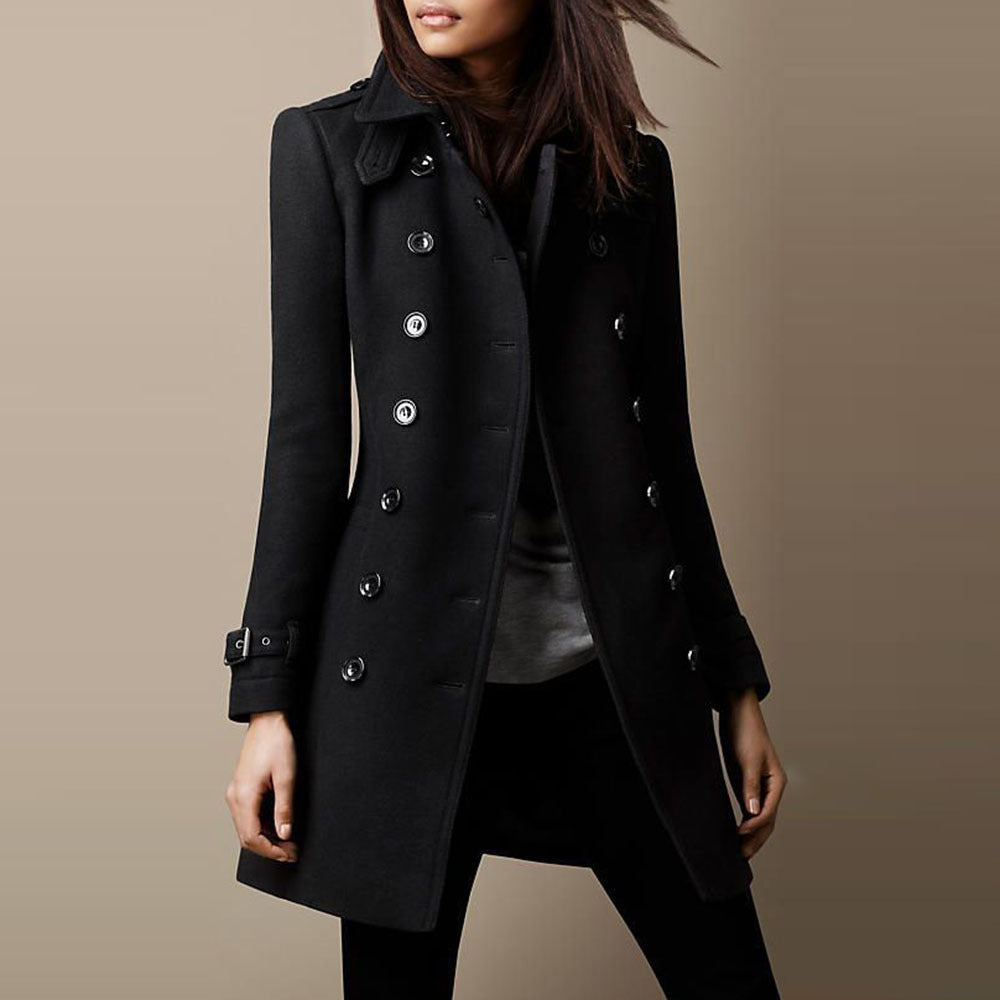 Manteau Femme Double Boutonnage Élégant Mi Long