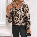 Leopard Bluse Med V Hals Elegant Casual Stil