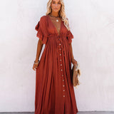 Robe Maxi Bohème Col V Taille Haute Élégance Été