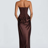 Robe Longue Satinée Bustier Drapée Élégance Luxe