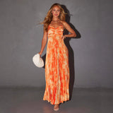 Robe longue plissée à bustier drapé pour femme
