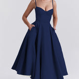 Robe Midi Évasée à Bretelles Fines