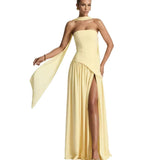 Robe longue bustier plissée à fente pour femme