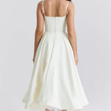 Robe Midi Évasée à Bretelles Fines