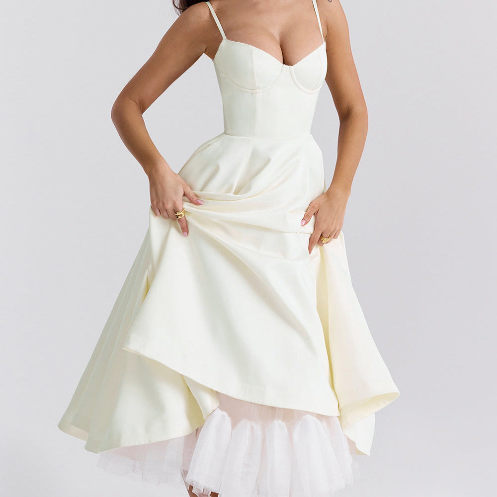 Robe Midi Évasée à Bretelles Fines