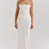 Robe Longue Bustier Drapée Élégance Satinée