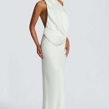 Robe Longue Drapée à Col Halter Élégant