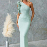 Robe longue femme asymétrique à volants