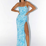 Robe Longue Fleurie Satinée à Fente Élégante