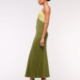Robe Midi Satinée Bicolore Dos Croisé