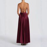Robe Longue Satinée à Bretelles Fines