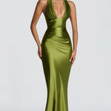 Robe Longue Satinée Dos Nu Décolleté Plongeant