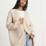 Cardigan Grosse Maille Côtelé Automne Camel Femme