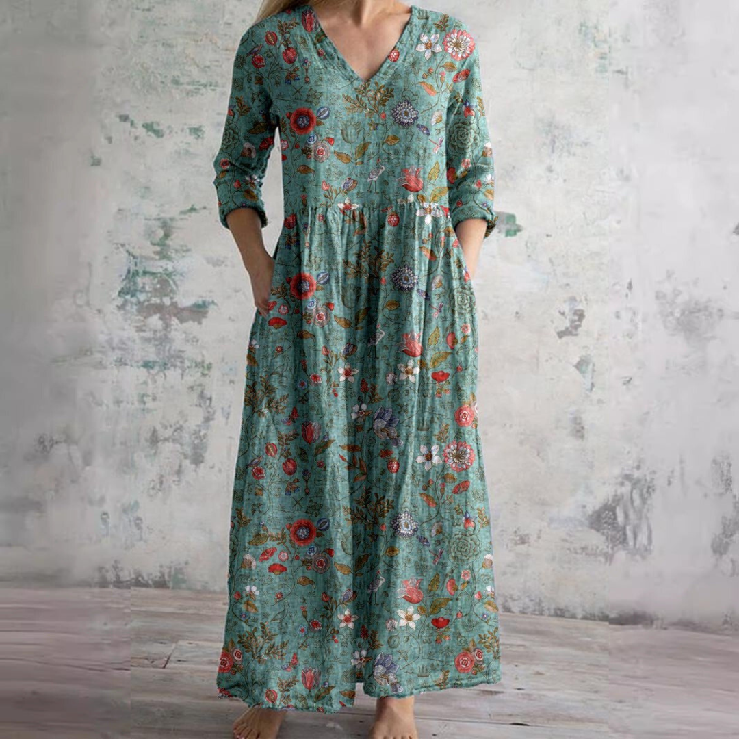 Robe Longue Fleurie à Col V