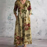 Robe Longue Fleurie à Col V