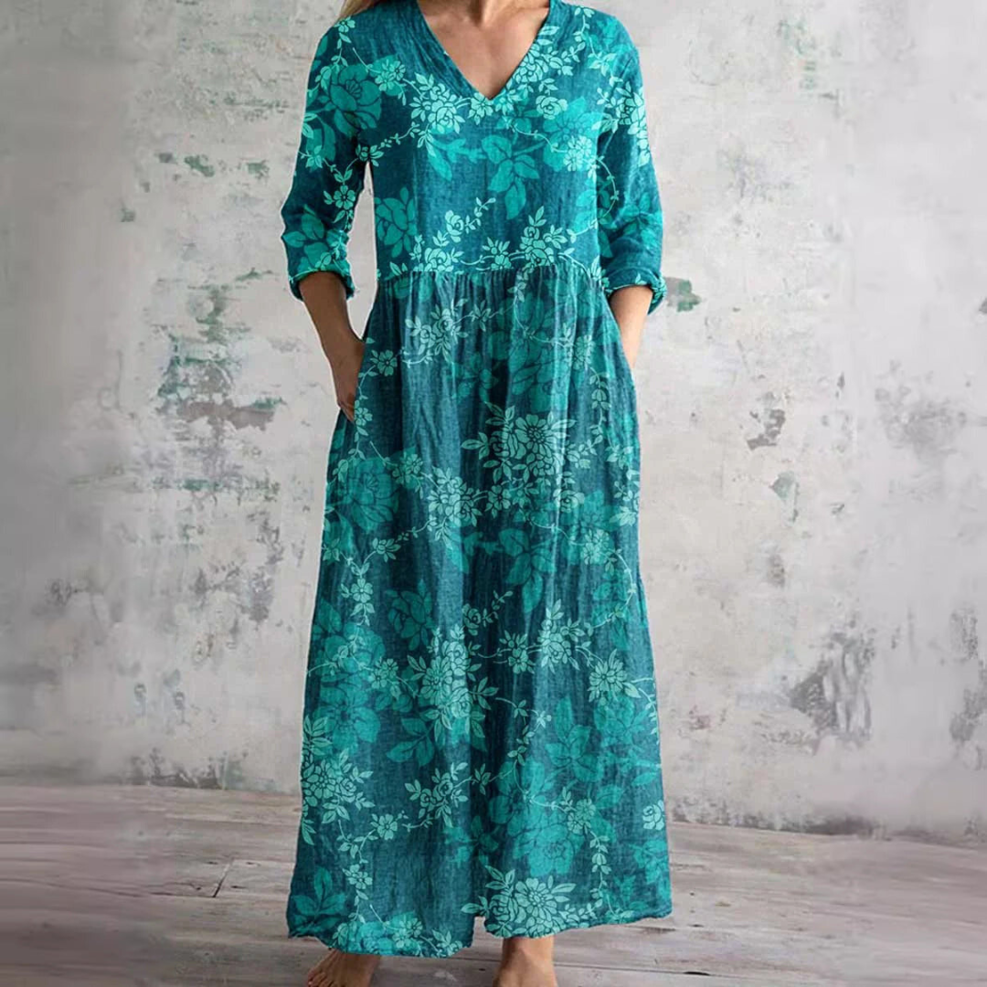 Robe Longue Fleurie à Col V