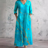 Robe Longue Fleurie à Manches Mi-Longues