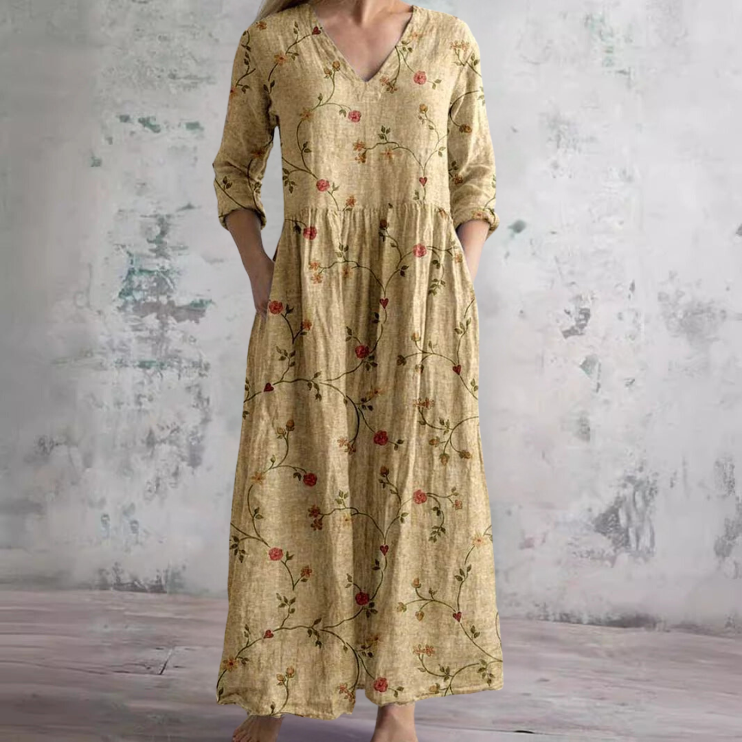 Robe Longue Fleurie à Col V