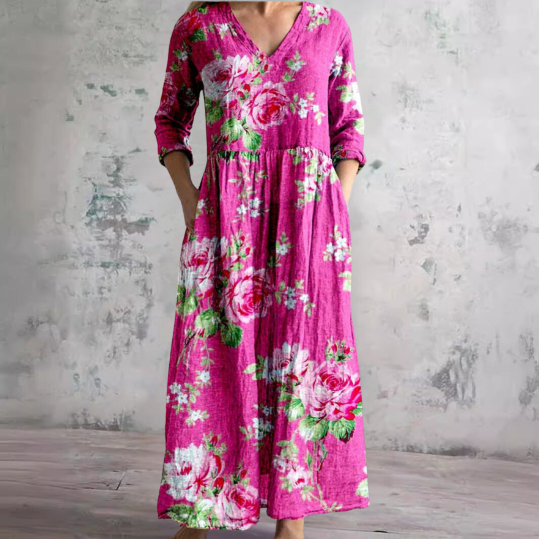 Robe Longue Fleurie à Col V
