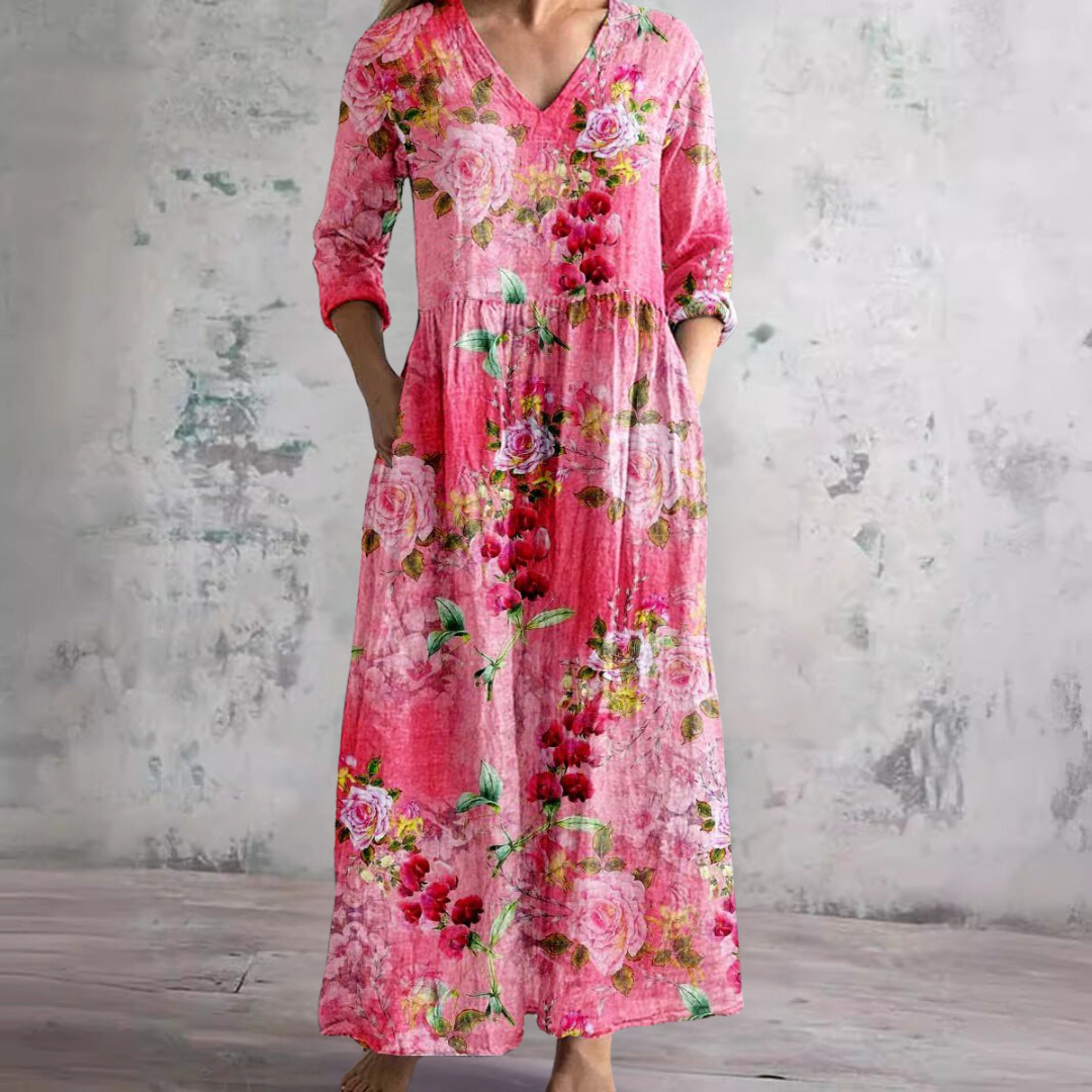 Robe Longue Fleurie à Col V