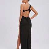Robe Longue Découpes Asymétriques à Fente Élégante