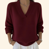 Pull en maille col V à bords côtelés pour femme