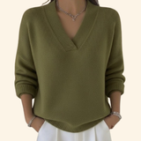 Pull en maille col V à bords côtelés pour femme
