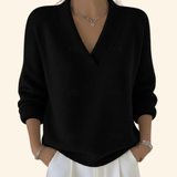 Pull en maille col V à bords côtelés pour femme