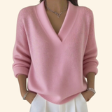 Pull en maille col V à bords côtelés pour femme