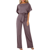 Ensemble Femme Élégant Haut Fluide et Pantalon Large Confort Chic