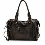 Sac cabas femme en cuir vieilli, bordure tress\u00e9e
