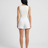 Short femme taille haute à jambe large blanc