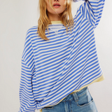 Pull femme oversize à rayures manches longues