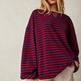 Pull femme oversize à rayures manches longues