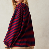 Pull femme oversize à rayures manches longues
