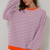 Pull femme oversize à rayures manches longues