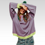 Pull femme oversize à rayures manches longues