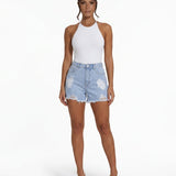 Short en jean femme coupe large effet usé