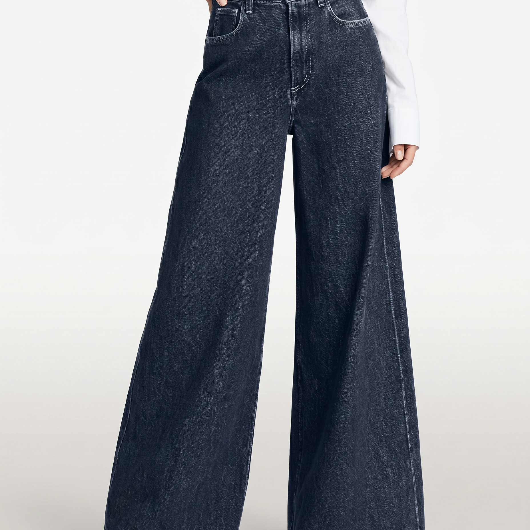 Jean femme taille haute à jambe large en denim bleu