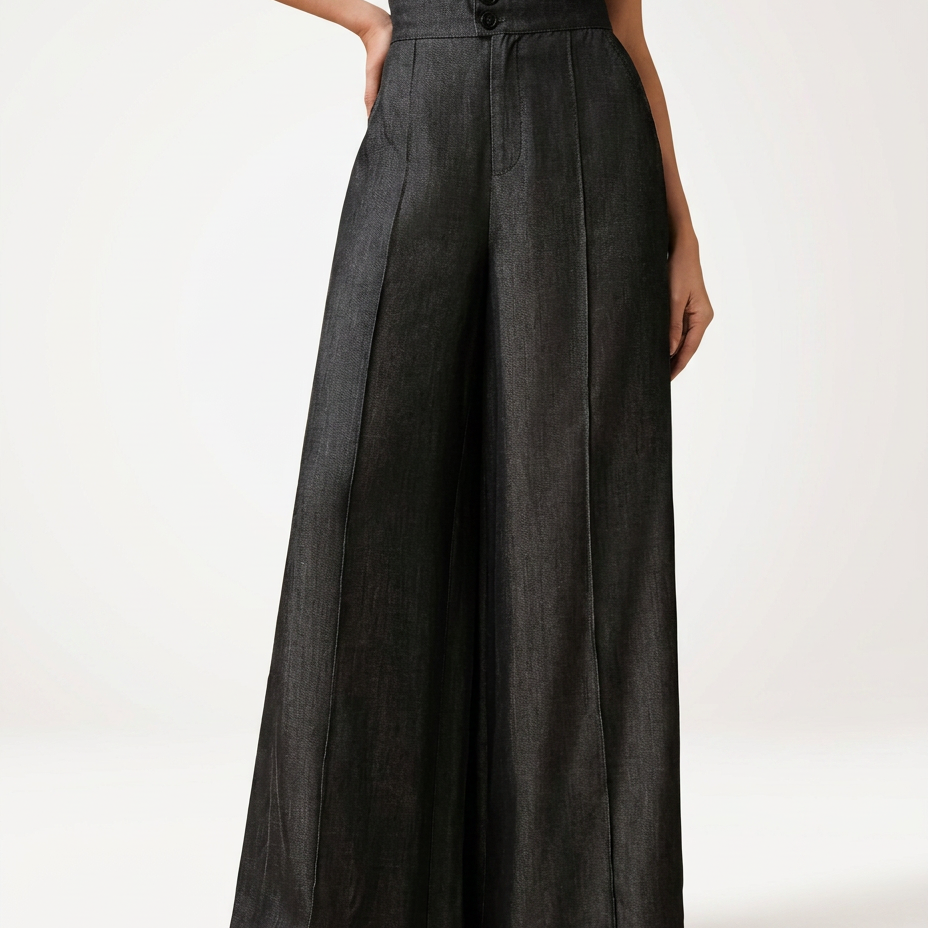 Jean femme large à pinces taille mi-haute