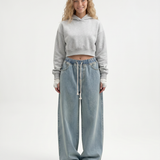 Jean femme taille haute large à cordon de serrage